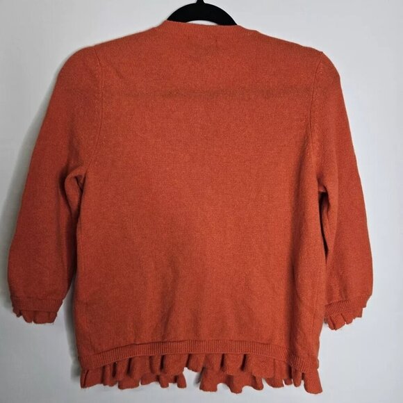 Sutton Cashmere crew Neck Sweater Modern Classic cardigan Orange Ruffles M - Picture 3 of 6